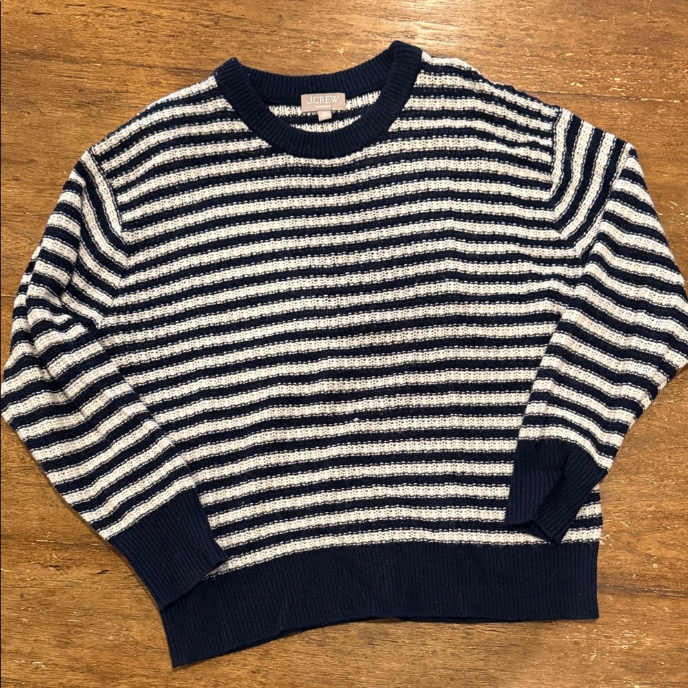 J. Crew Navy and Cream Cashmere Sweater